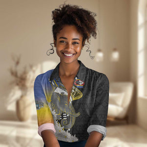 Afro Swaziland Somhlolo Day Women Casual Shirt Nguni Shield African Pattern - African Pride