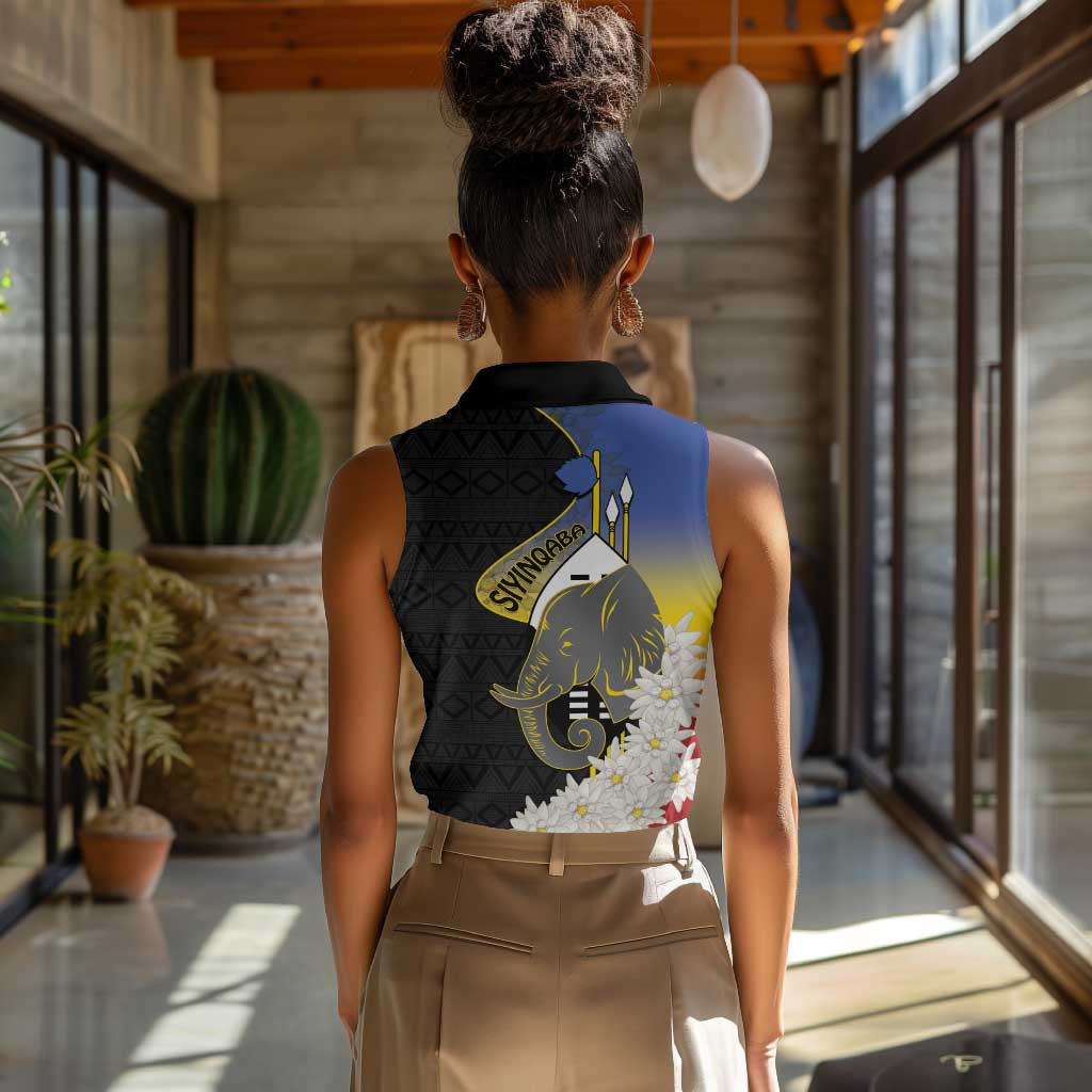 Afro Swaziland Somhlolo Day Women Sleeveless Polo Shirt Nguni Shield African Pattern - African Pride