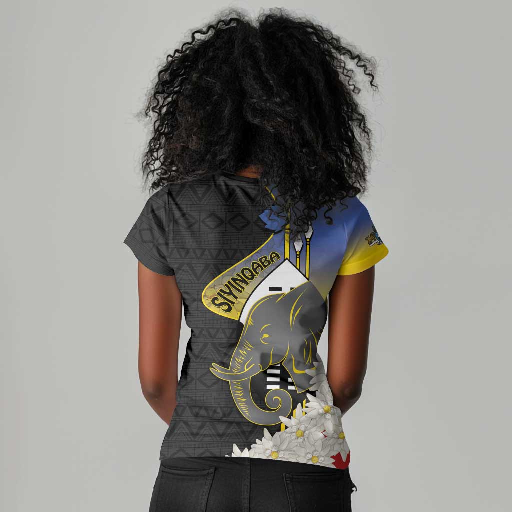 Afro Swaziland Somhlolo Day Women V-Neck T-Shirt Nguni Shield African Pattern - African Pride