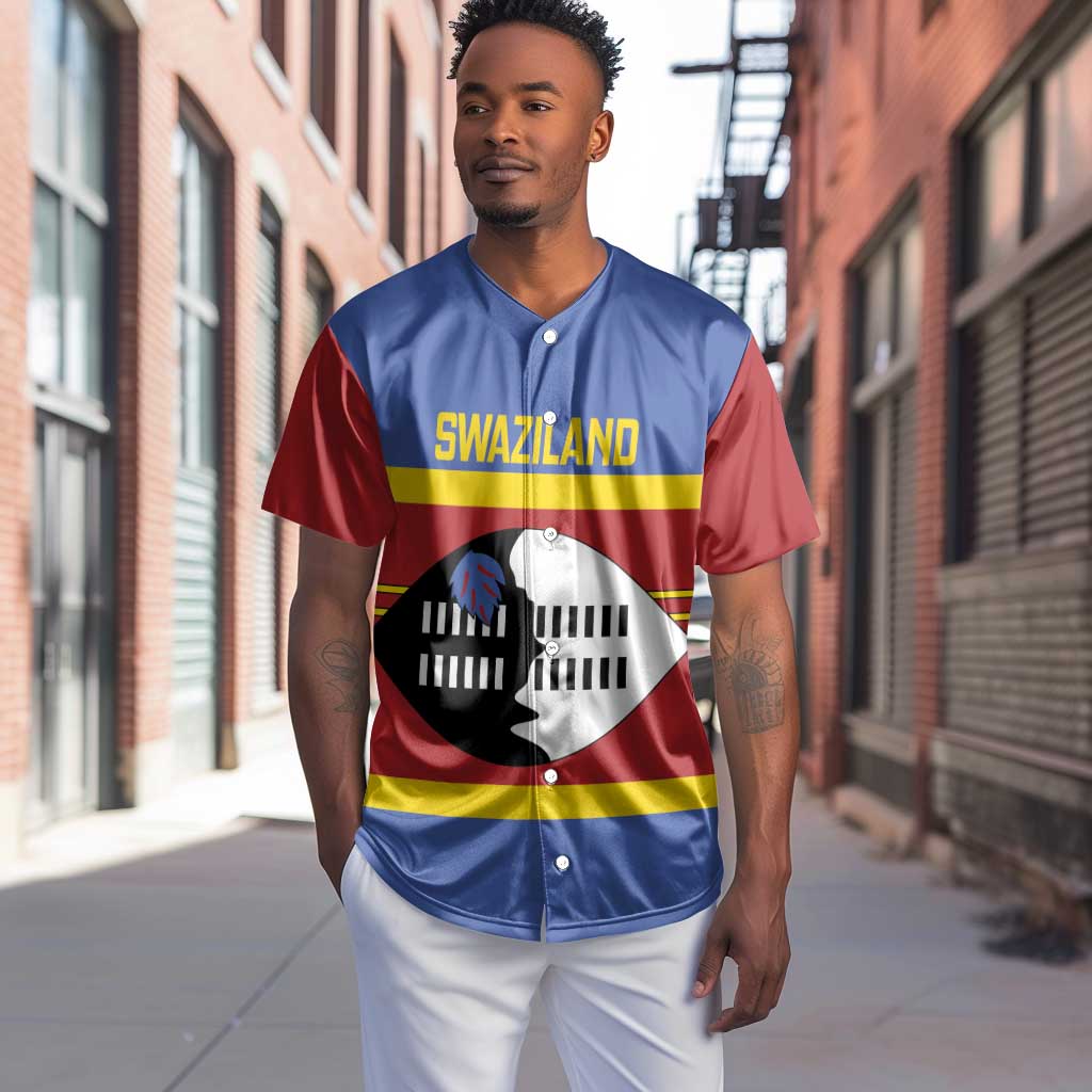 Afro Swaziland Baseball Jersey Siyinqaba Eswatini Flag Style - African Pride