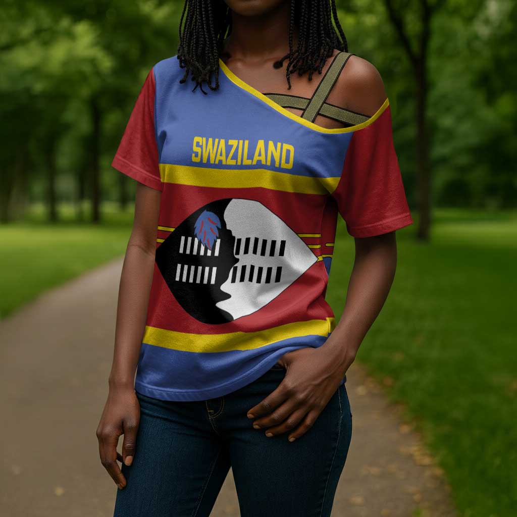 Swaziland Cross Shoulder Shirt Siyinqaba Eswatini Flag Style