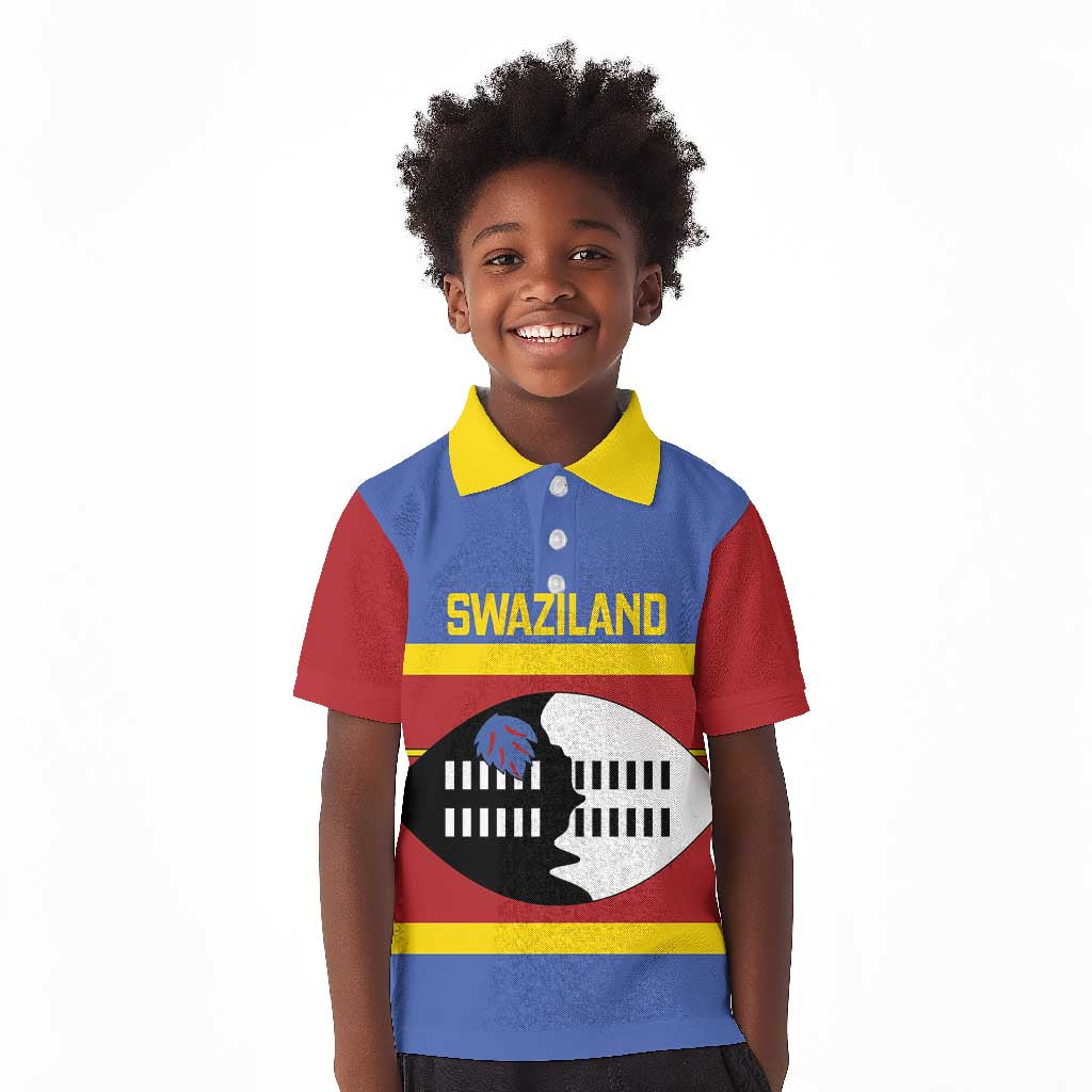 Afro Swaziland Kid Polo Shirt Siyinqaba Eswatini Flag Style - African Pride