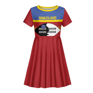 Afro Swaziland Kid Short Sleeve Dress Siyinqaba Eswatini Flag Style - African Pride