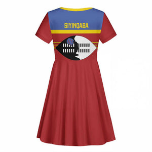 Afro Swaziland Kid Short Sleeve Dress Siyinqaba Eswatini Flag Style - African Pride