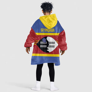 Afro Swaziland Kid Wearable Blanket Hoodie Siyinqaba Eswatini Flag Style - African Pride