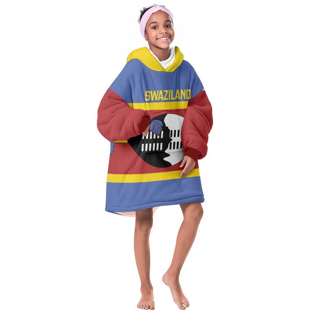 Afro Swaziland Kid Wearable Blanket Hoodie Siyinqaba Eswatini Flag Style - African Pride