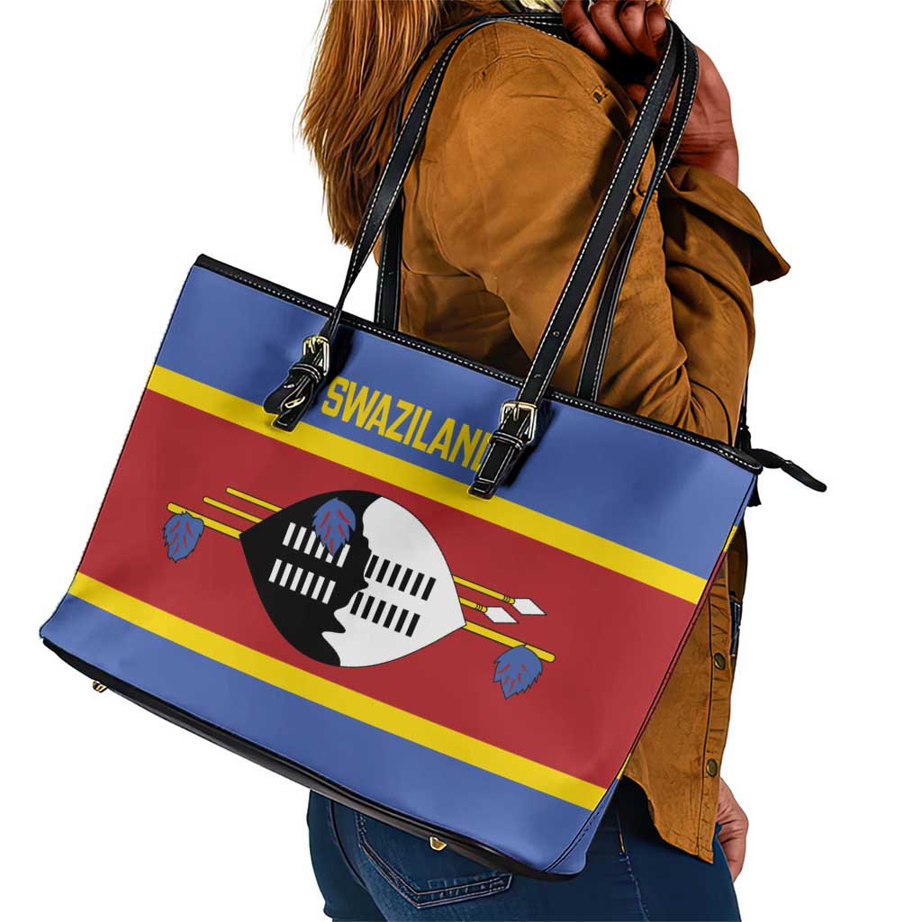 Afro Swaziland Leather Tote Bag Siyinqaba Eswatini Flag Style - African Pride