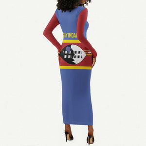 Afro Swaziland Long Sleeve Bodycon Dress Siyinqaba Eswatini Flag Style - African Pride