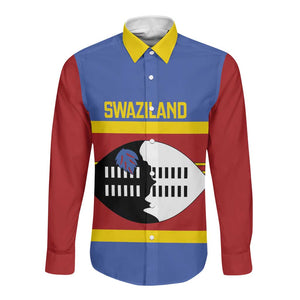 Afro Swaziland Long Sleeve Button Shirt Siyinqaba Eswatini Flag Style - African Pride