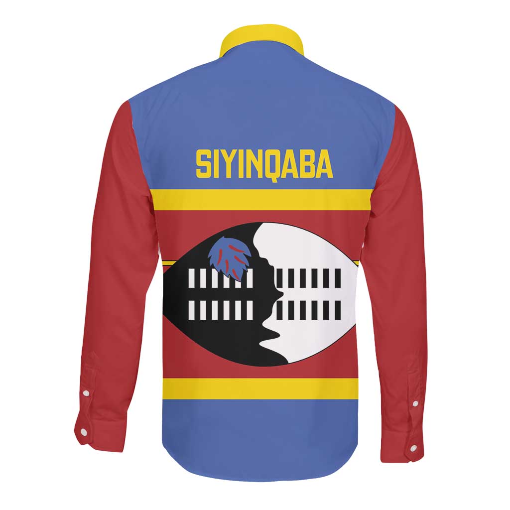 Afro Swaziland Long Sleeve Button Shirt Siyinqaba Eswatini Flag Style - African Pride