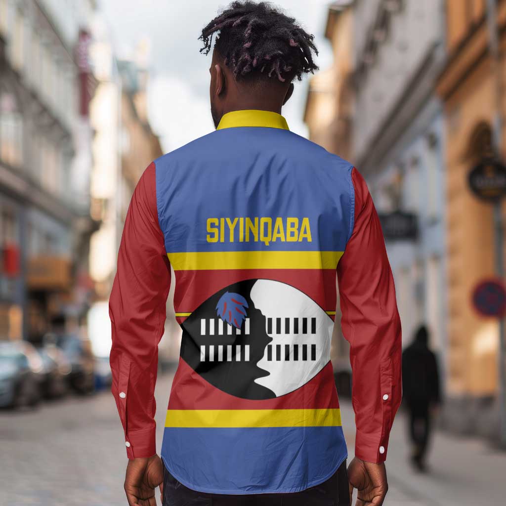 Afro Swaziland Long Sleeve Button Shirt Siyinqaba Eswatini Flag Style - African Pride