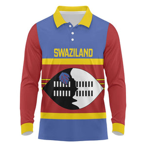 Afro Swaziland Long Sleeve Polo Shirt Siyinqaba Eswatini Flag Style - African Pride