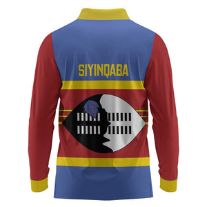 Afro Swaziland Long Sleeve Polo Shirt Siyinqaba Eswatini Flag Style - African Pride
