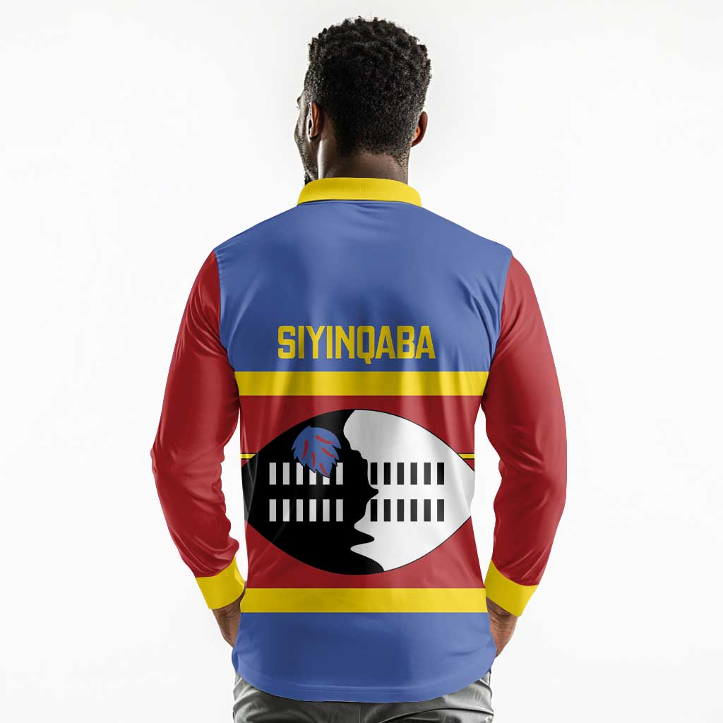 Afro Swaziland Long Sleeve Polo Shirt Siyinqaba Eswatini Flag Style - African Pride