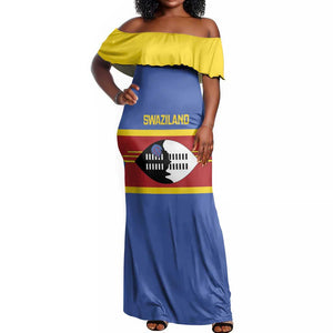 Afro Swaziland Off Shoulder Maxi Dress Siyinqaba Eswatini Flag Style - African Pride