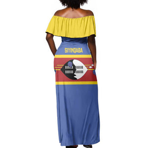 Afro Swaziland Off Shoulder Maxi Dress Siyinqaba Eswatini Flag Style - African Pride
