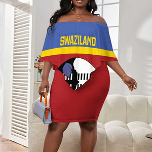 Afro Swaziland Off Shoulder Short Dress Siyinqaba Eswatini Flag Style - African Pride