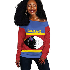 Afro Swaziland Off Shoulder Sweater Siyinqaba Eswatini Flag Style - African Pride