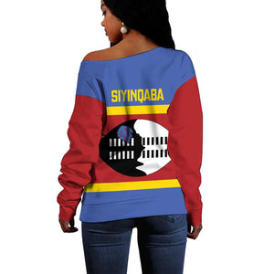 Afro Swaziland Off Shoulder Sweater Siyinqaba Eswatini Flag Style - African Pride