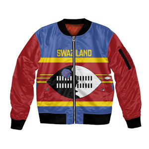 Afro Swaziland Sleeve Zip Bomber Jacket Siyinqaba Eswatini Flag Style - African Pride