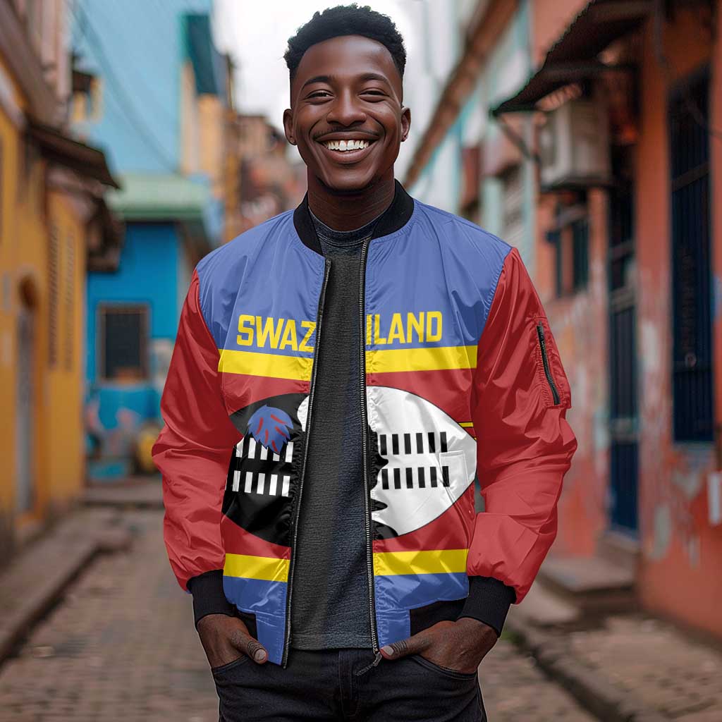 Afro Swaziland Sleeve Zip Bomber Jacket Siyinqaba Eswatini Flag Style - African Pride