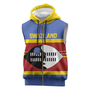 Afro Swaziland Sleeveless Zip Hoodie Siyinqaba Eswatini Flag Style - African Pride