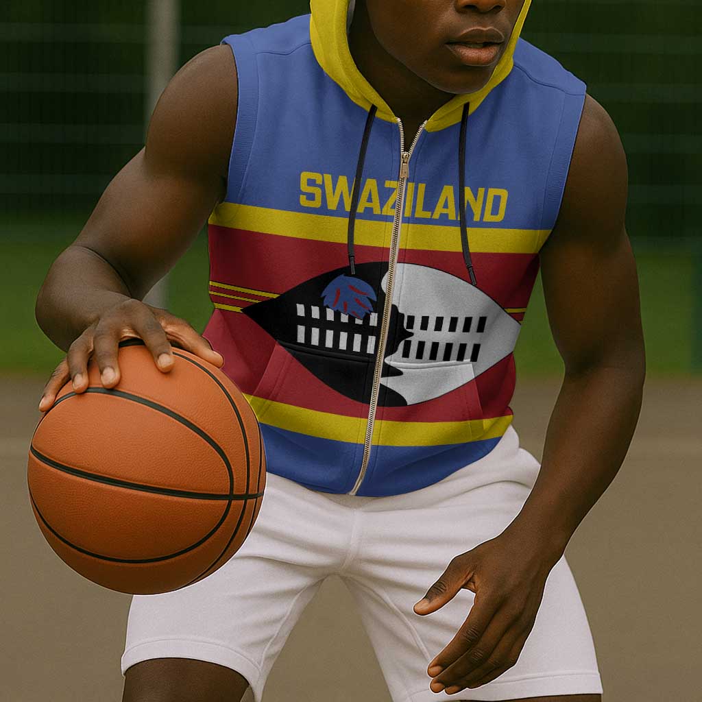 Afro Swaziland Sleeveless Zip Hoodie Siyinqaba Eswatini Flag Style - African Pride
