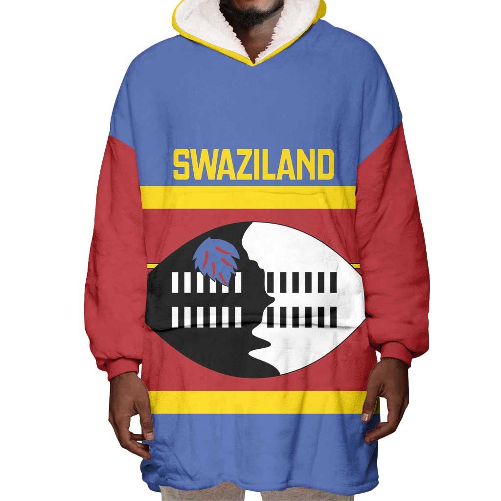 Afro Swaziland Wearable Blanket Hoodie Siyinqaba Eswatini Flag Style - African Pride