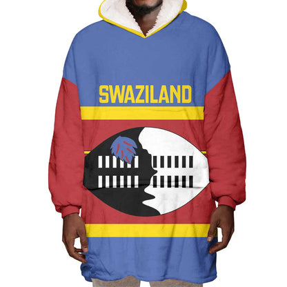 Afro Swaziland Wearable Blanket Hoodie Siyinqaba Eswatini Flag Style - African Pride
