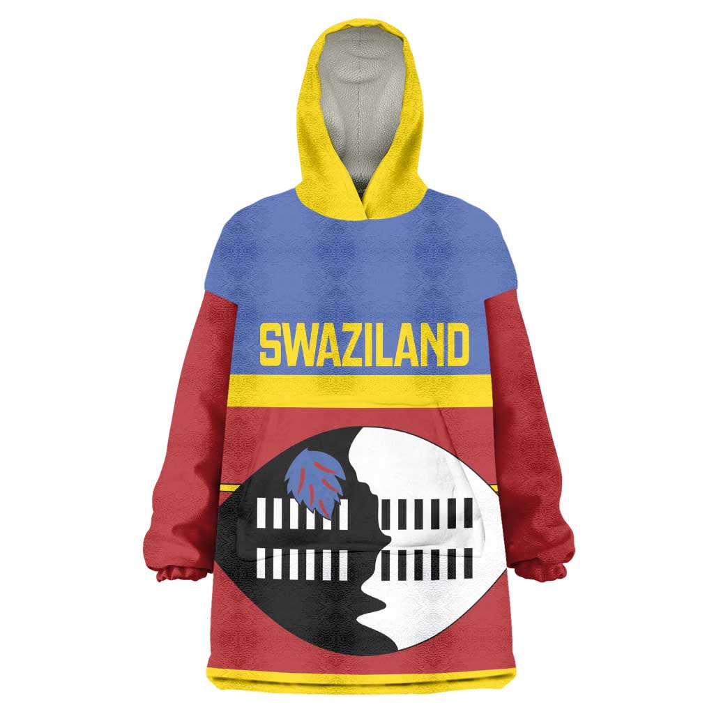Afro Swaziland Wearable Blanket Hoodie Siyinqaba Eswatini Flag Style - African Pride