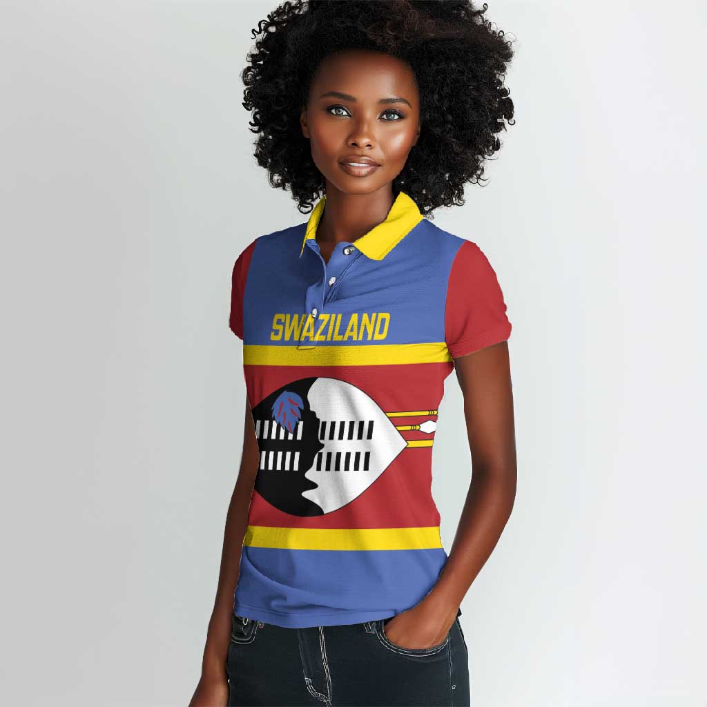 Afro Swaziland Women Polo Shirt Siyinqaba Eswatini Flag Style - African Pride
