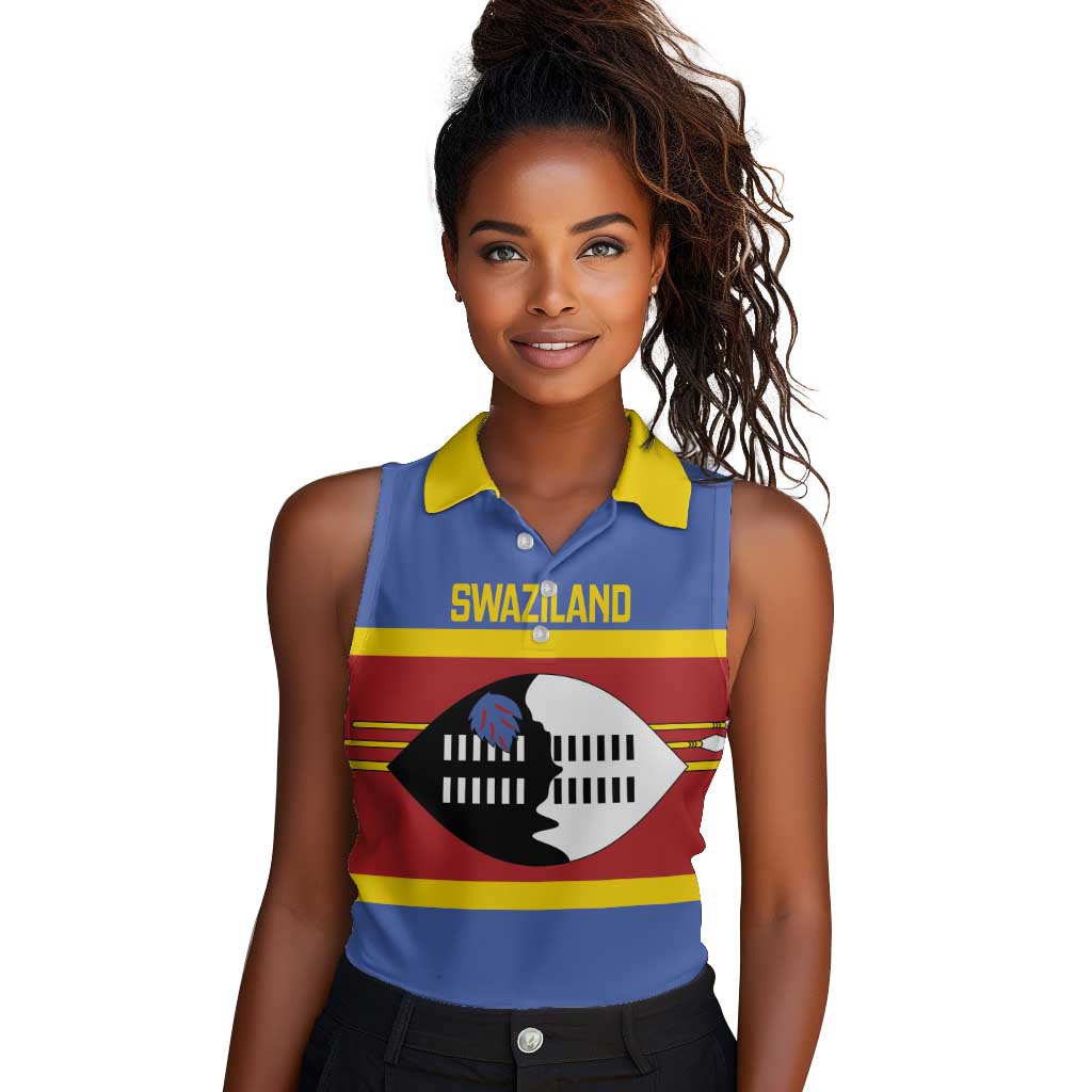 Afro Swaziland Women Sleeveless Polo Shirt Siyinqaba Eswatini Flag Style - African Pride
