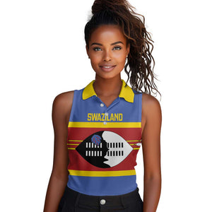 Afro Swaziland Women Sleeveless Polo Shirt Siyinqaba Eswatini Flag Style - African Pride
