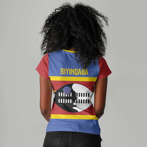 Afro Swaziland Women V-Neck T-Shirt Siyinqaba Eswatini Flag Style - African Pride