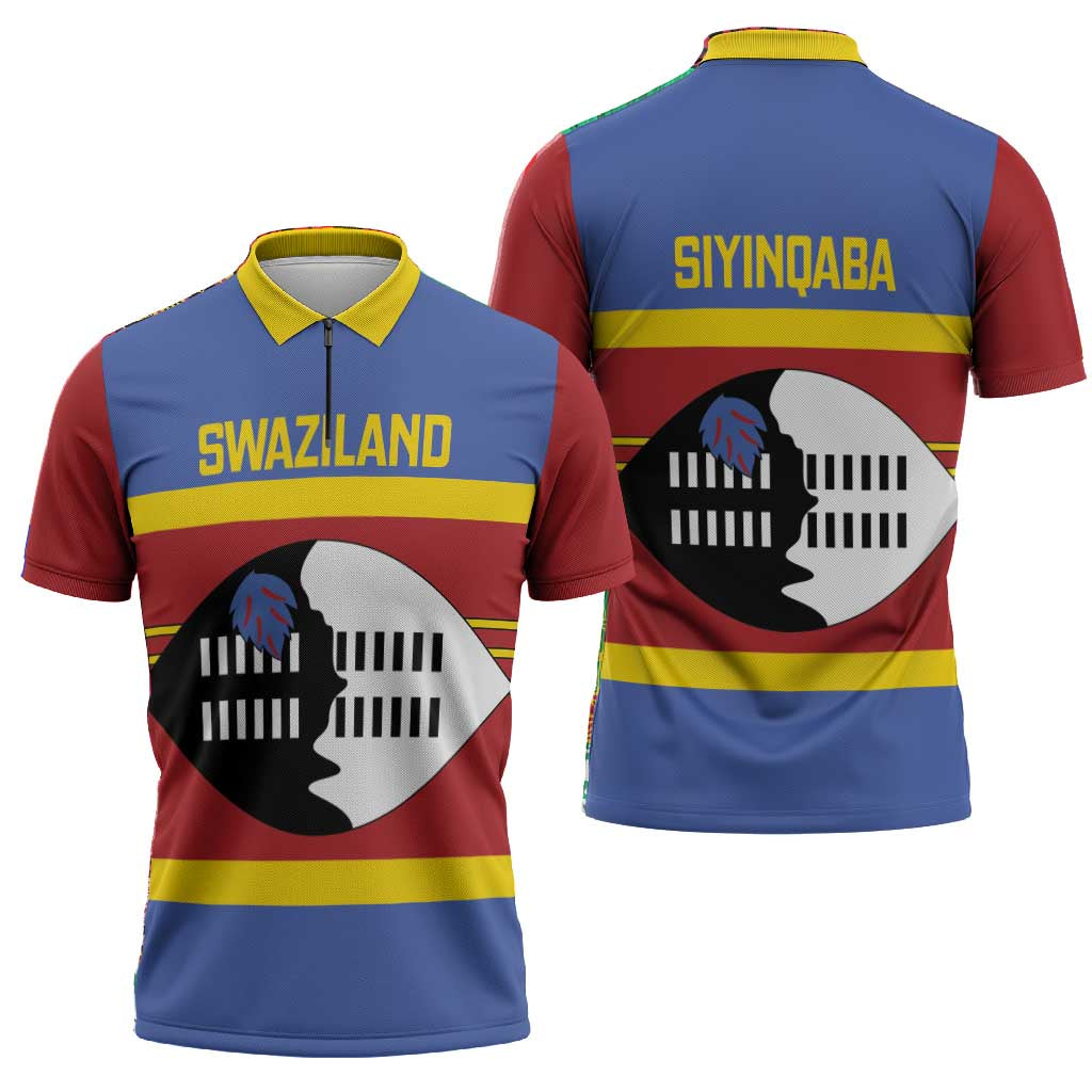 Swaziland Zipper Polo Shirt Siyinqaba Eswatini Flag Style