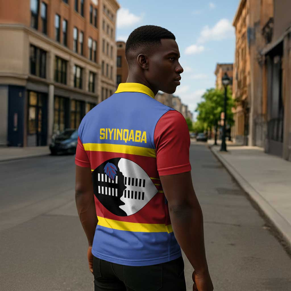 Swaziland Zipper Polo Shirt Siyinqaba Eswatini Flag Style