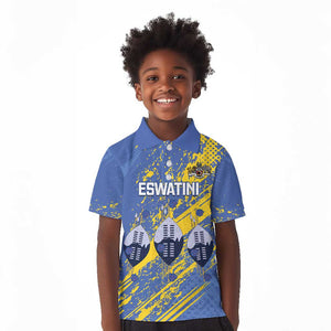 Eswatini Football Custom Kid Polo Shirt Sihlangu Semnikati Blue - African Pride