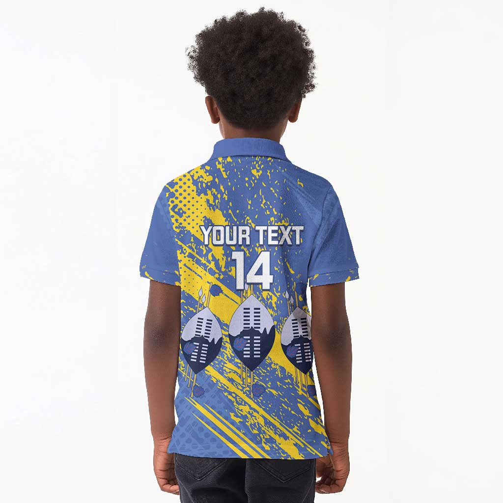 Eswatini Football Custom Kid Polo Shirt Sihlangu Semnikati Blue - African Pride