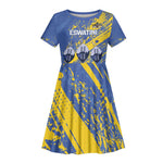 Eswatini Football Custom Kid Short Sleeve Dress Sihlangu Semnikati Blue - African Pride