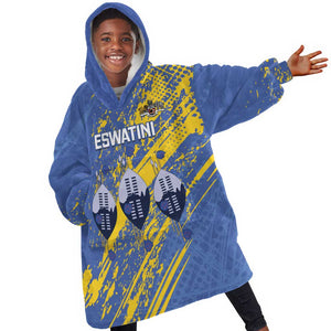 Eswatini Football Custom Kid Wearable Blanket Hoodie Sihlangu Semnikati Blue - African Pride