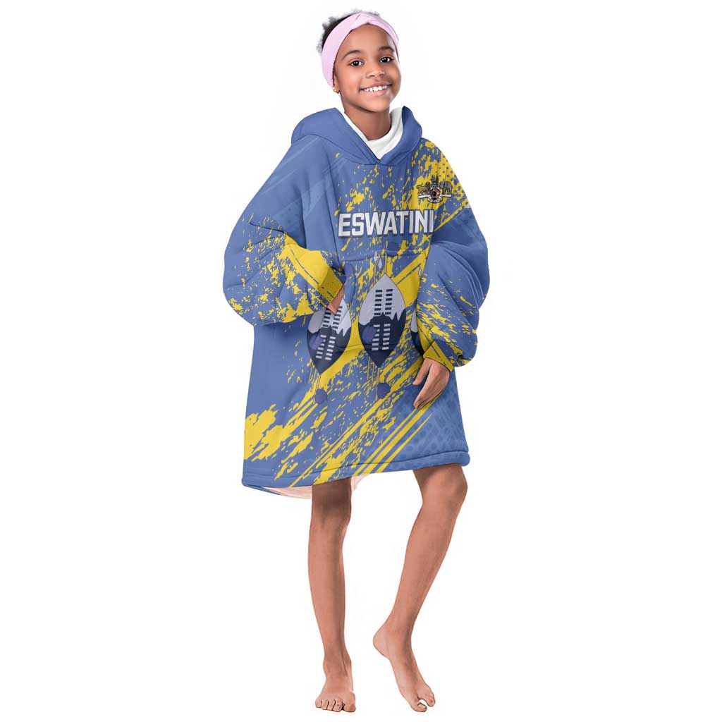 Eswatini Football Custom Kid Wearable Blanket Hoodie Sihlangu Semnikati Blue - African Pride