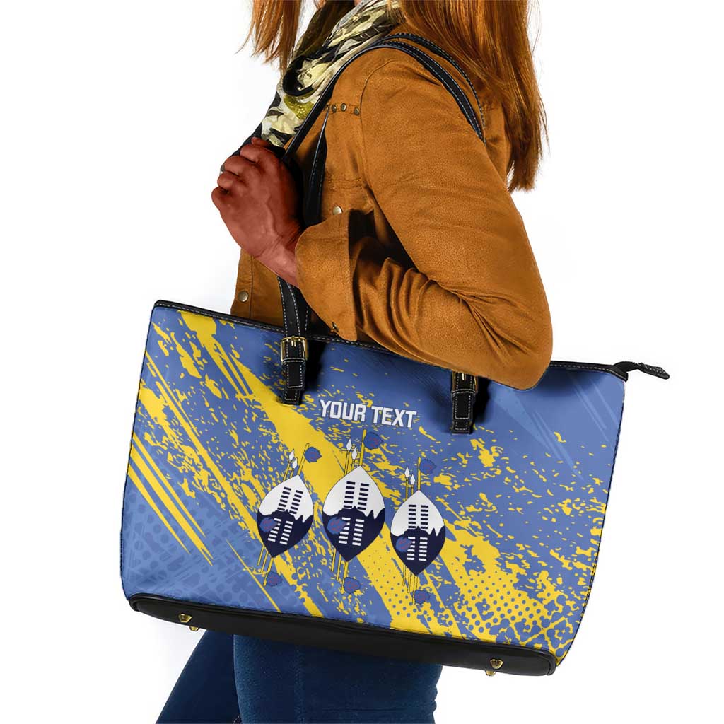 Eswatini Football Custom Leather Tote Bag Sihlangu Semnikati Blue - African Pride