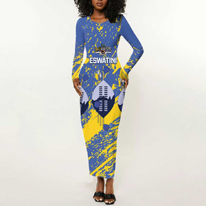 Eswatini Football Custom Long Sleeve Bodycon Dress Sihlangu Semnikati Blue - African Pride