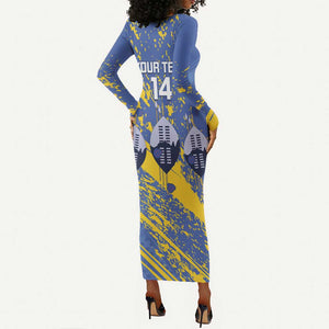 Eswatini Football Custom Long Sleeve Bodycon Dress Sihlangu Semnikati Blue - African Pride