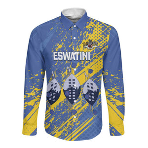 Eswatini Football Custom Long Sleeve Button Shirt Sihlangu Semnikati Blue - African Pride