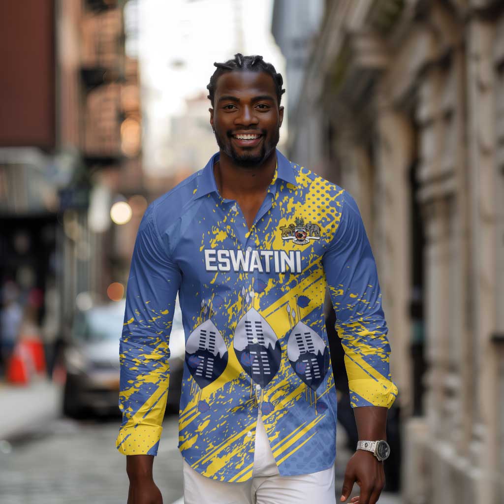 Eswatini Football Custom Long Sleeve Button Shirt Sihlangu Semnikati Blue - African Pride