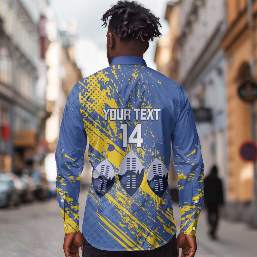 Eswatini Football Custom Long Sleeve Button Shirt Sihlangu Semnikati Blue - African Pride