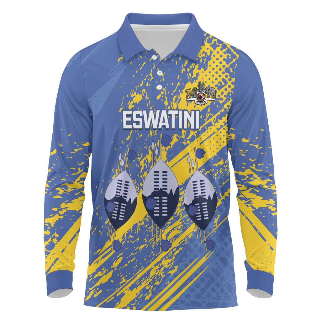 Eswatini Football Custom Long Sleeve Polo Shirt Sihlangu Semnikati Blue - African Pride