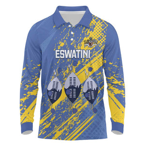Eswatini Football Custom Long Sleeve Polo Shirt Sihlangu Semnikati Blue - African Pride