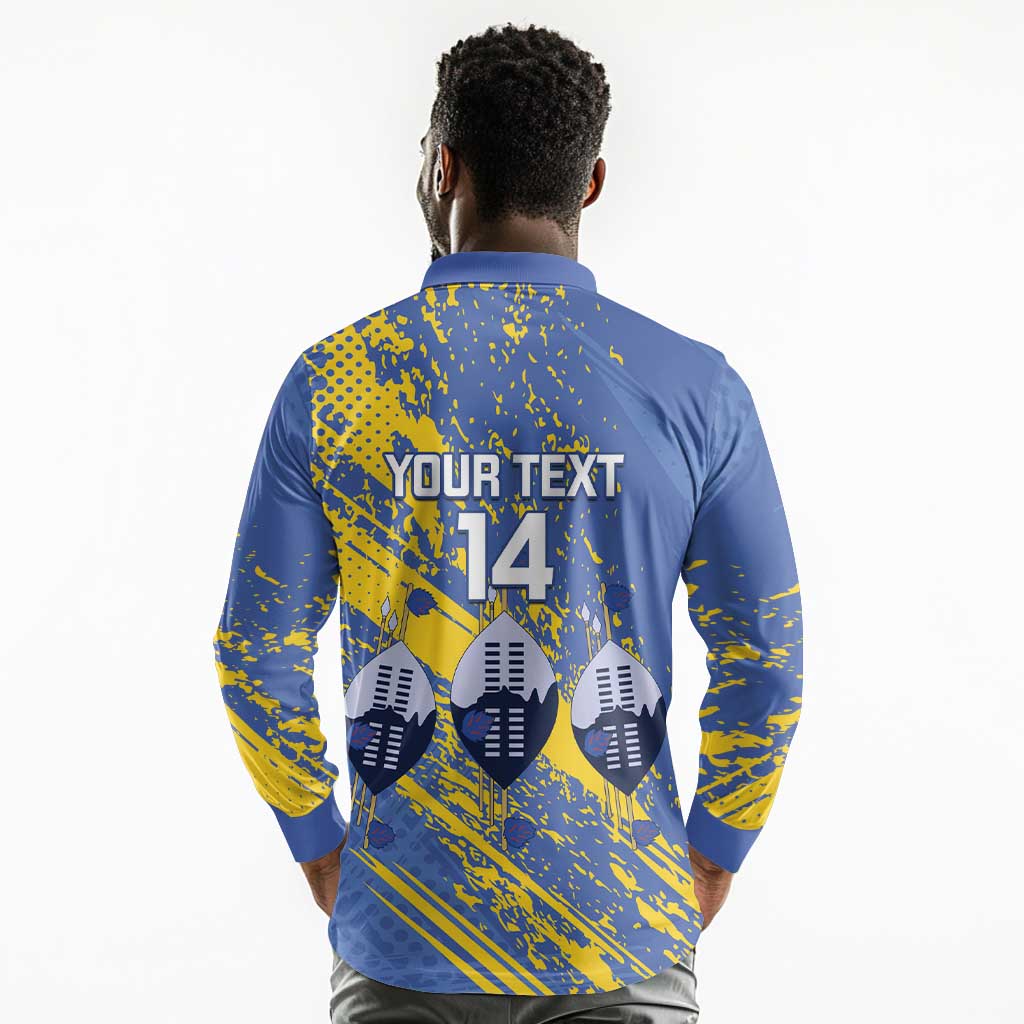 Eswatini Football Custom Long Sleeve Polo Shirt Sihlangu Semnikati Blue - African Pride